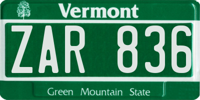 VT license plate ZAR836