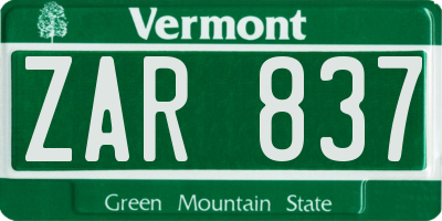 VT license plate ZAR837