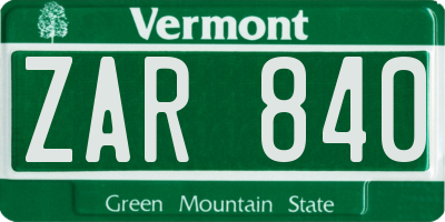 VT license plate ZAR840