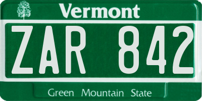 VT license plate ZAR842