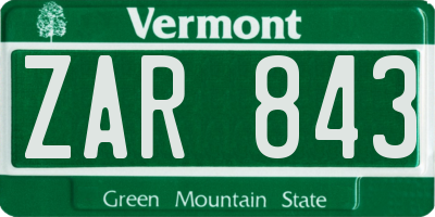 VT license plate ZAR843