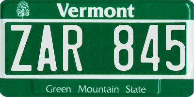 VT license plate ZAR845