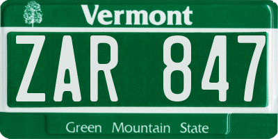 VT license plate ZAR847