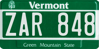 VT license plate ZAR848