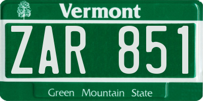 VT license plate ZAR851
