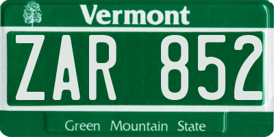 VT license plate ZAR852