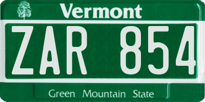 VT license plate ZAR854