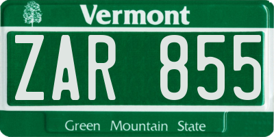 VT license plate ZAR855