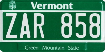VT license plate ZAR858