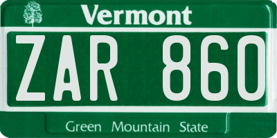 VT license plate ZAR860