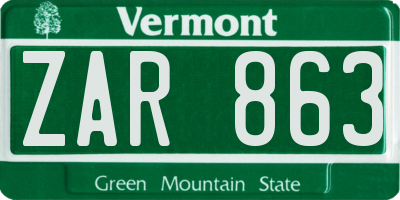 VT license plate ZAR863