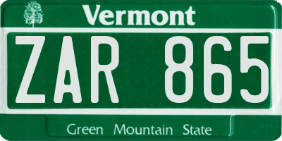 VT license plate ZAR865