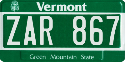 VT license plate ZAR867