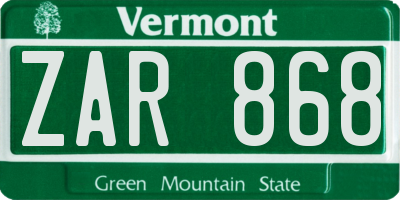 VT license plate ZAR868