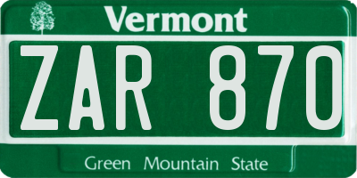VT license plate ZAR870