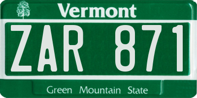 VT license plate ZAR871