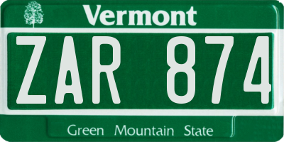 VT license plate ZAR874