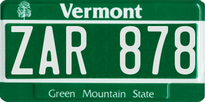 VT license plate ZAR878