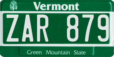 VT license plate ZAR879