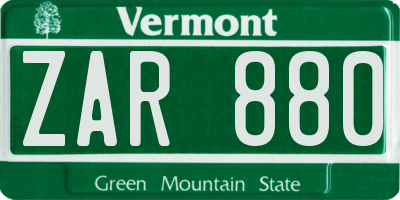 VT license plate ZAR880