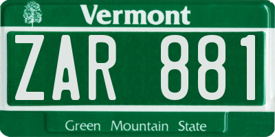 VT license plate ZAR881