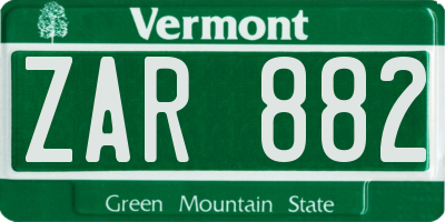 VT license plate ZAR882
