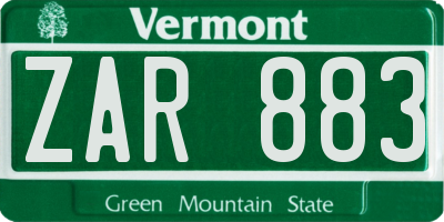 VT license plate ZAR883