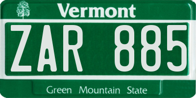 VT license plate ZAR885