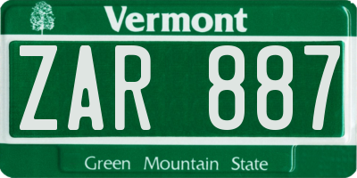 VT license plate ZAR887