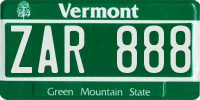 VT license plate ZAR888