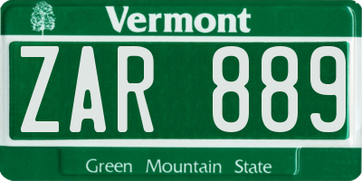VT license plate ZAR889