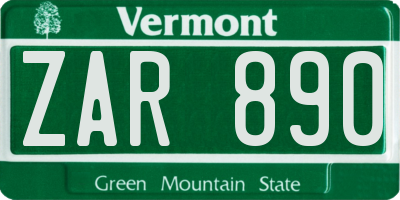 VT license plate ZAR890