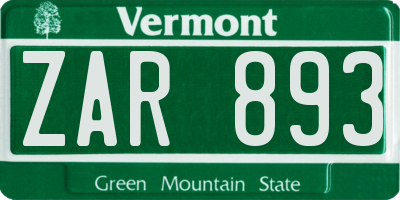 VT license plate ZAR893