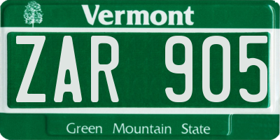 VT license plate ZAR905