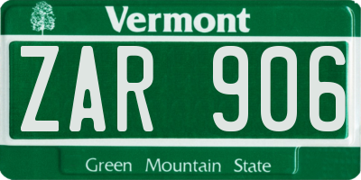 VT license plate ZAR906