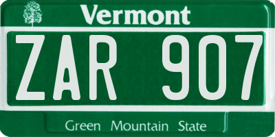 VT license plate ZAR907