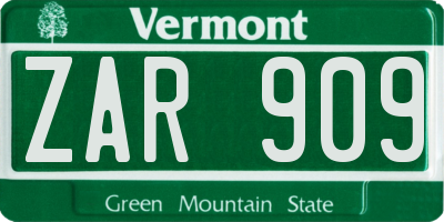 VT license plate ZAR909