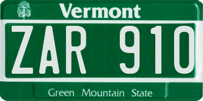 VT license plate ZAR910