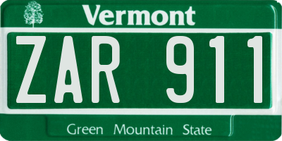 VT license plate ZAR911