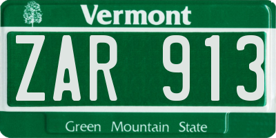 VT license plate ZAR913