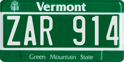 VT license plate ZAR914