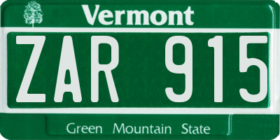 VT license plate ZAR915
