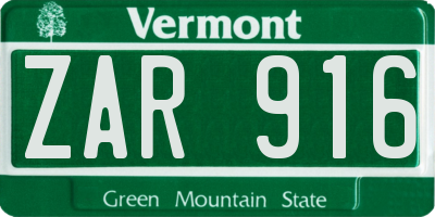 VT license plate ZAR916