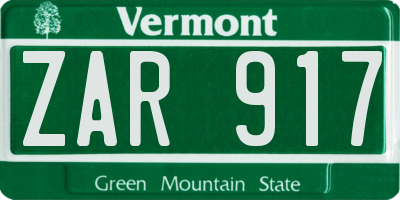 VT license plate ZAR917