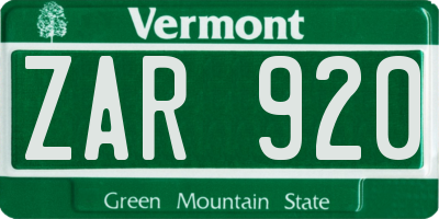 VT license plate ZAR920