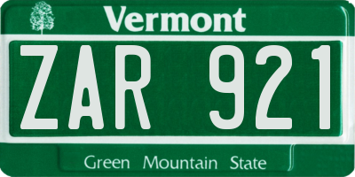 VT license plate ZAR921