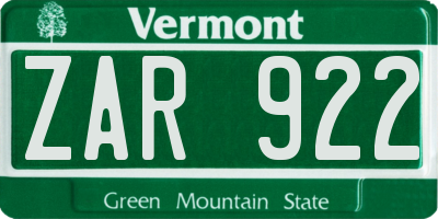 VT license plate ZAR922