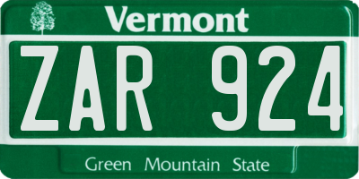 VT license plate ZAR924