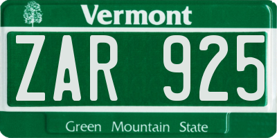 VT license plate ZAR925