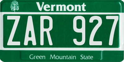 VT license plate ZAR927